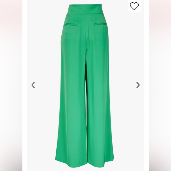 Lafayette 148 New York Green Wide Leg Silk Stretch Pants - Picture 2 of 10